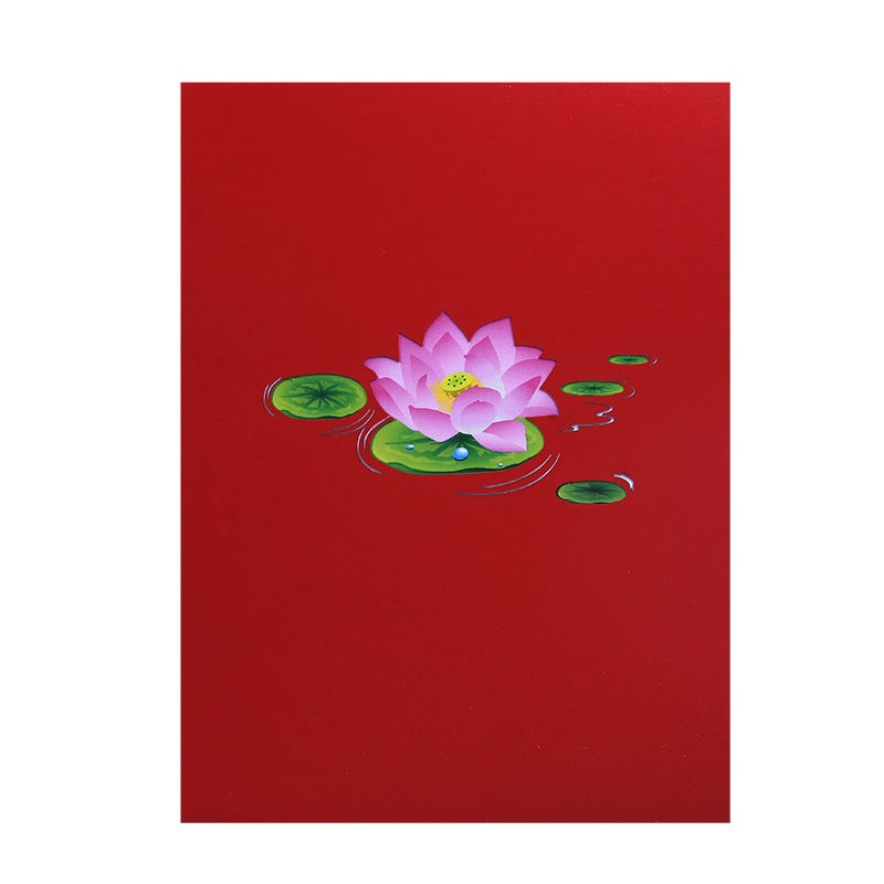 Color Printing Small Fresh 3D Lotus Dragonfly Stereo Greeting Card Pop-Up Holiday Paper Carving Thanksgiving Blessing Message Card - Image 5